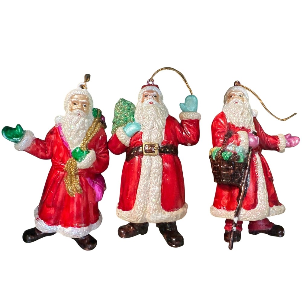 Vtg Silvestri Hollow Plastic Father Christmas Molded Santa 80s  ornament set 3